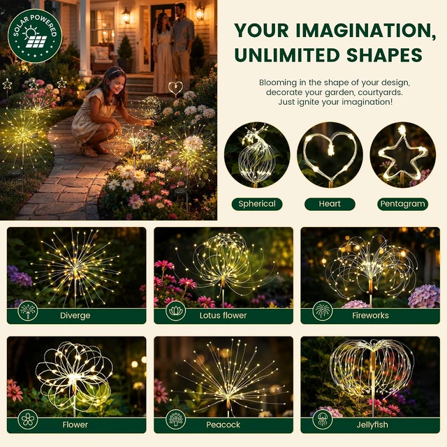 Alt view image 2 of 7 - SOLPEX Solar Garden Lights Outdoor, 4 Pack Firework Lights, Warm White