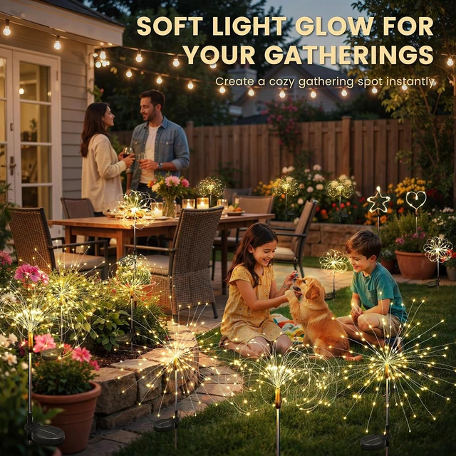 Alt view image 4 of 7 - SOLPEX Solar Garden Lights Outdoor, 4 Pack Firework Lights, Warm White