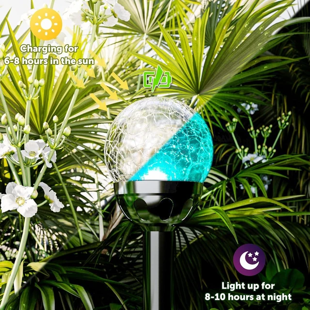 Alt view image 3 of 7 - GIGALUMI Solar Outdoor, Cracked Glass Ball Solar Garden Lights, Color Changing Lights Outdoor,Garden LED for Path, Patio, Yard, 3 Pack Pathway