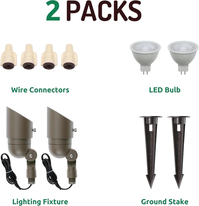 Alt view image 3 of 7 - Lumina Lighting® 4W Landscape Lighting 12V Landscape Lights Low Voltage Landscape Spotlights Warm White Waterproof Outdoor Replaceable LED Bulb for Garden, Lawn, Porch, Patio and Yard (Bronze, 2-Pack)