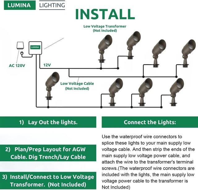 Alt view image 5 of 7 - Lumina Lighting® 4W Landscape Lighting 12V Landscape Lights Low Voltage Landscape Spotlights Warm White Waterproof Outdoor Replaceable LED Bulb for Garden, Lawn, Porch, Patio and Yard (Bronze, 2-Pack)