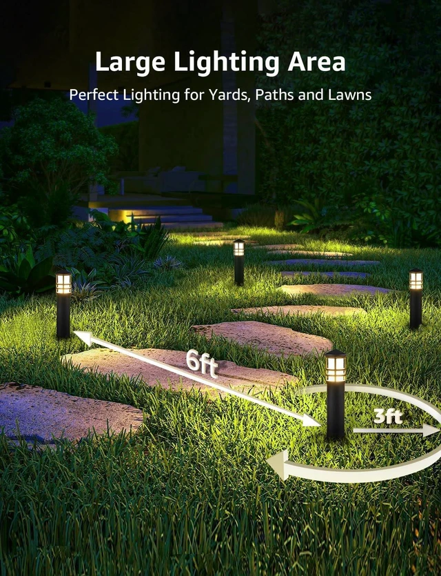 Alt view image 3 of 7 - SUNVIE 8-Pack 3W LED Low Voltage Bollard Landscape Pathway Lights, Black