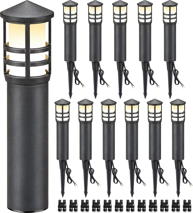 Main image of SUNVIE 12-Pack Low Voltage Landscape Pathway Lights 3W Outdoor Landscape Lighting 3000K 12-24V LED Bollard Path Lights Wired CRI 90+ Aluminum Pathway Lighting for Walkway Yard Garden, ETL Listed Cord
