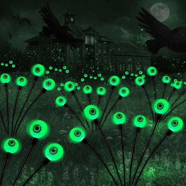 Main image of BeHiller Halloween Decorations Outdoor Solar Scary Eyeball Lights,2PACKS 12LED Green Eyeball Swaying Firefly Lights,Waterproof Solar Halloween Path Lights for Yard/Garden/Lawn/Party Decor