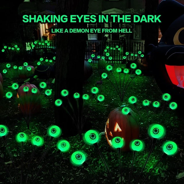 Alt view image 3 of 7 - BeHiller Halloween Decorations Outdoor Solar Scary Eyeball Lights,2PACKS 12LED Green Eyeball Swaying Firefly Lights,Waterproof Solar Halloween Path Lights for Yard/Garden/Lawn/Party Decor