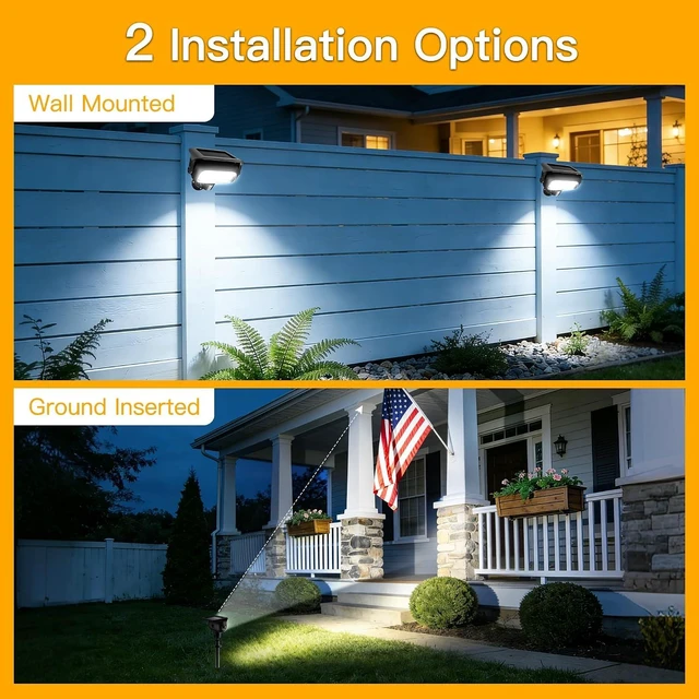 Alt view image 3 of 7 - Ollny Solar Spot Lights Outdoor Waterproof, Robot-Style 360° Rotatable Solar Powered Spotlights,Wireless Landscape Lighting with Ground Stakes, Wall Mount for Yard Garden Patio 4 Pack Cool White