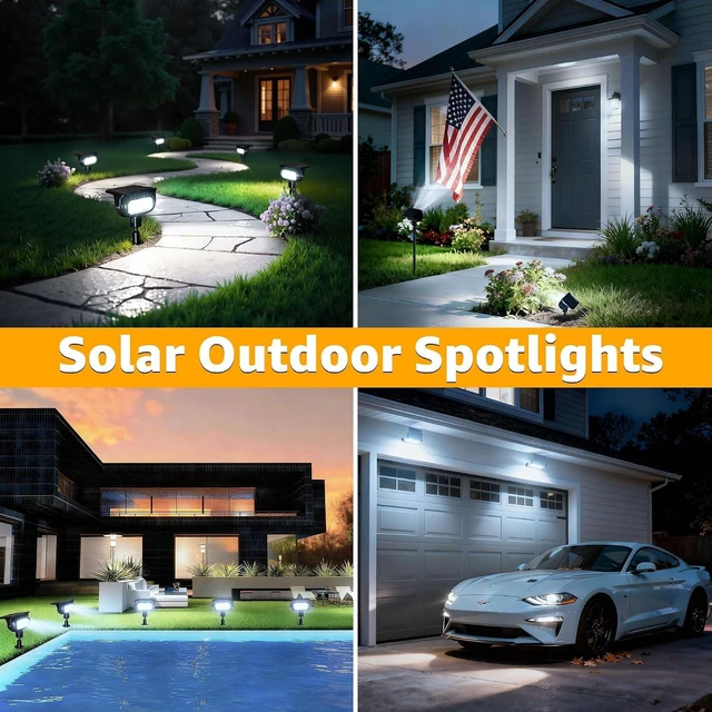 Alt view image 2 of 7 - Ollny Solar Spot Lights Outdoor Waterproof, Robot-Style 360° Rotatable Solar Powered Spotlights,Wireless Landscape Lighting with Ground Stakes, Wall Mount for Yard Garden Patio 4 Pack Cool White