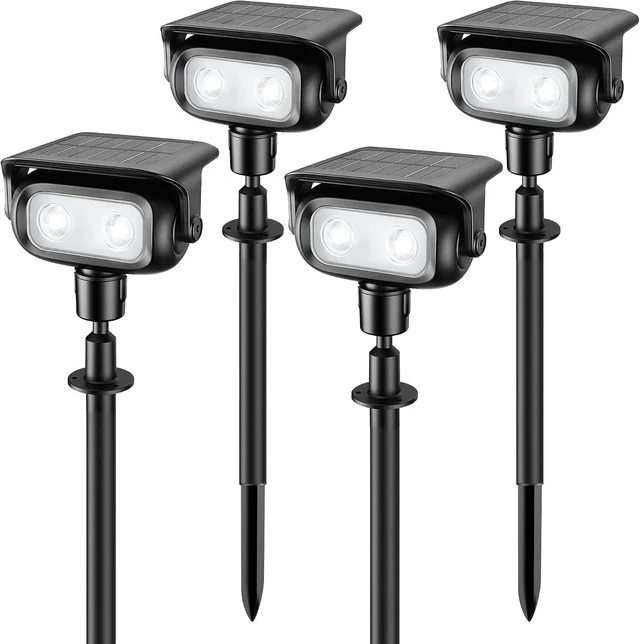 Main image of Ollny Solar Spot Lights Outdoor Waterproof, Robot-Style 360° Rotatable Solar Powered Spotlights,Wireless Landscape Lighting with Ground Stakes, Wall Mount for Yard Garden Patio 4 Pack Cool White