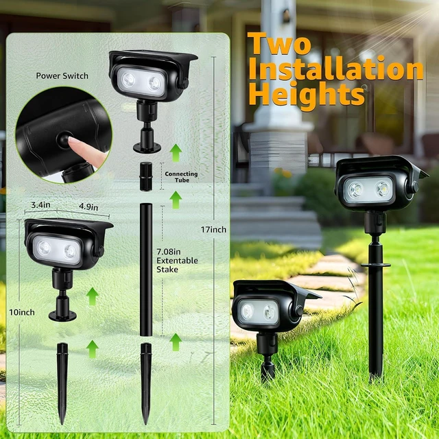 Alt view image 7 of 7 - Ollny Solar Spot Lights Outdoor Waterproof, Robot-Style 360° Rotatable Solar Powered Spotlights,Wireless Landscape Lighting with Ground Stakes, Wall Mount for Yard Garden Patio 4 Pack Cool White