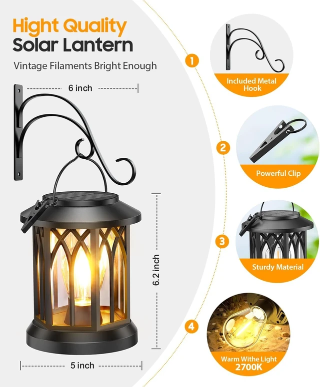 Alt view image 3 of 7 - Solar Lanterns Outdoor Waterproof 4 Pack, Upgraded Solar Lantern Outdoor