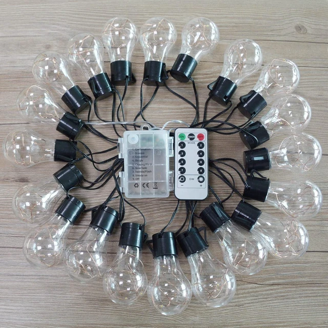 Alt view image 2 of 7 - 14ft Battery Operated 20 Hanging Bulb 100 LED String Lights, Vintage Commercial Battery Outdoor Lights for Indoor Outdoor Decorations Home, Bedroom, Patio, Balcony, Christmas Party (8 Modes)