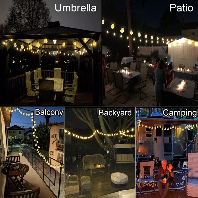 Alt view image 5 of 7 - 14ft Battery Operated 20 Hanging Bulb 100 LED String Lights, Vintage Commercial Battery Outdoor Lights for Indoor Outdoor Decorations Home, Bedroom, Patio, Balcony, Christmas Party (8 Modes)