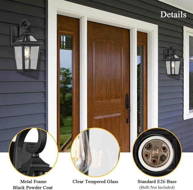 Alt view image 2 of 7 - Colonial Outdoor Light Fixture, Exterior Light Sconces with Clear Glass for Front Porch, Waterproof Outdoor Wall Lantern in Black Finish for Home, 2PACK