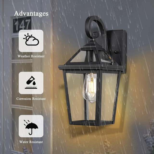 Alt view image 3 of 7 - Colonial Outdoor Light Fixture, Exterior Light Sconces with Clear Glass for Front Porch, Waterproof Outdoor Wall Lantern in Black Finish for Home, 2PACK