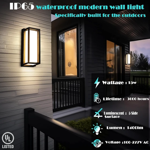 Alt view image 6 of 7 - iYogaled 5CCT Outdoor Wall Sconce, 15W Dimmable Exterior Lighting fixtures