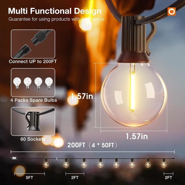 Alt view image 6 of 7 - addlon 200FT Outdoor String Lights G40 LED Remote Dimmable Waterproof