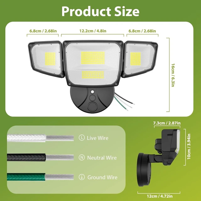 Alt view image 3 of 7 - Abovizo 90W LED Flood Lights Outdoor, 10,000LM Security Lights with 4 Adjustable Heads, 6500K Daylight, IP65 Waterproof Exterior Wall Mount Light for Garage, Yard, Porch, Switch Controlled