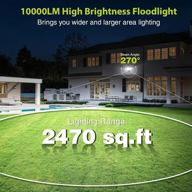 Alt view image 5 of 7 - Abovizo 90W LED Flood Lights Outdoor, 10,000LM Security Lights with 4 Adjustable Heads, 6500K Daylight, IP65 Waterproof Exterior Wall Mount Light for Garage, Yard, Porch, Switch Controlled