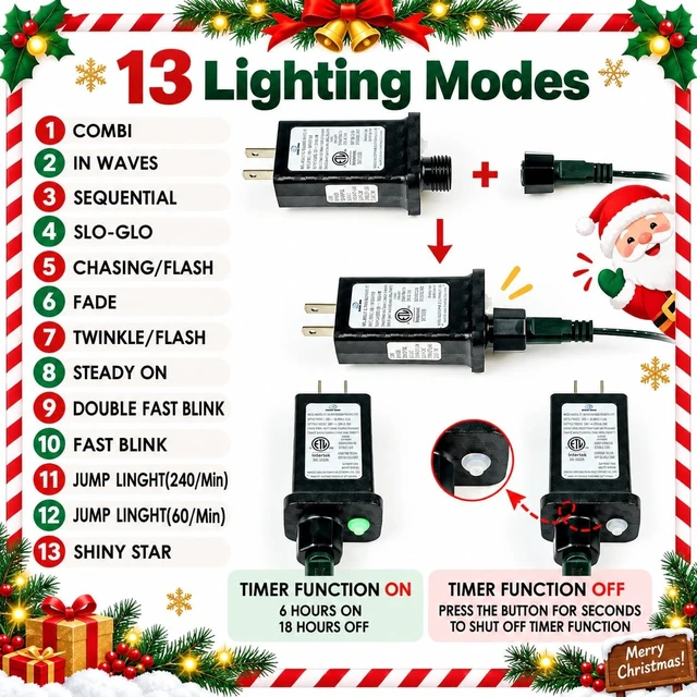 Alt view image 5 of 7 - Connectable 88Ft 240LED Christmas String Lights Outdoor Indoor, Warm White
