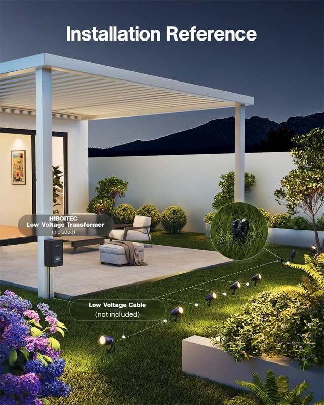 Alt view image 3 of 7 - HIBOITEC 12W Landscape Lighting Kit with 200W Low Voltage Transformer, Dusk to Dawn & Timer, 2900K Wired Waterproof LED Outdoor Spotlights for Yard Garden Tree House, Wire Sold Separately, 12 Packs
