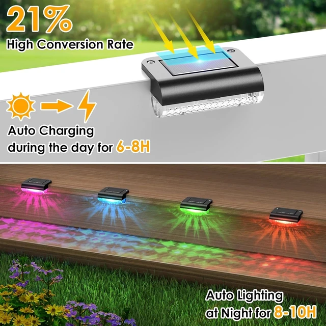 Alt view image 4 of 7 - Mancra Solar Step Lights Outdoor, Solar Deck Lights Waterproof Outdoor Lighting for Patio Fence Stairs Post Railing Yard and Garden (Color Changing, 16 Pack)