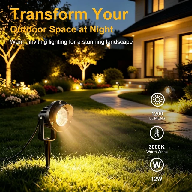 Alt view image 2 of 7 - Romwish 12W LED Landscape Spotlights, 120V Plug-in Outdoor Lighting, 4 Pack
