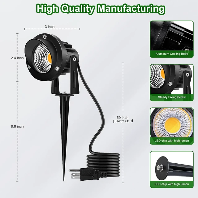 Alt view image 3 of 7 - Romwish 12W LED Landscape Spotlights, 120V Plug-in Outdoor Lighting, 4 Pack
