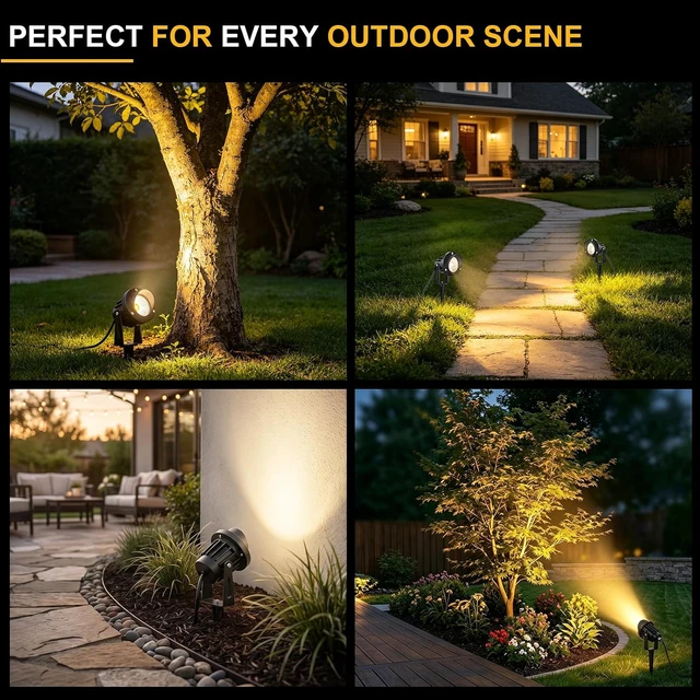 Alt view image 4 of 7 - Romwish 12W LED Landscape Spotlights, 120V Plug-in Outdoor Lighting, 4 Pack