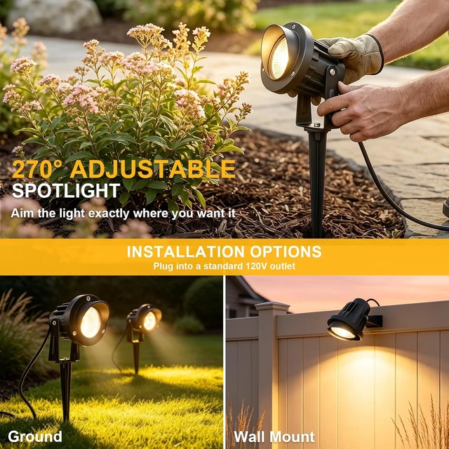 Alt view image 7 of 7 - Romwish 12W LED Landscape Spotlights, 120V Plug-in Outdoor Lighting, 4 Pack