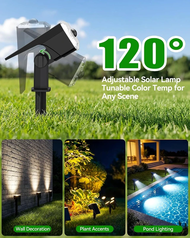 Alt view image 3 of 7 - TECKNET Solar Lights Outdoor Waterproof, Solar Spot Lights, 108 LED, 6 Pack