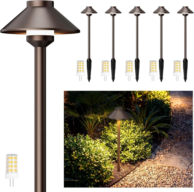 Main image of Gardencoin Low Voltage Landscape Pathway Lighting 6-Pack, Outdoor Wired Aluminum Path Lights with G4 4W 2700K Bulb Replaceable,12V Waterproof Walkway Lights with Connectors, Oil Rubbed Bronze