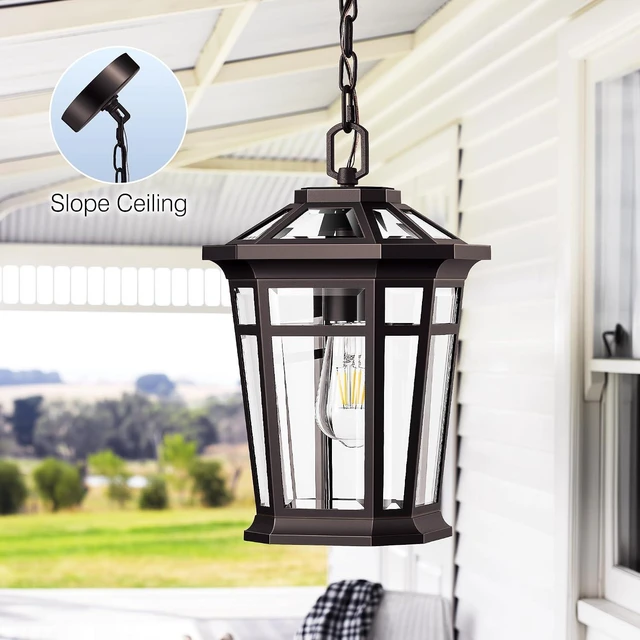Alt view image 7 of 7 - VIANIS Large Outdoor Pendant Light, Oil Rubbed Bronze Outside Hanging Light
