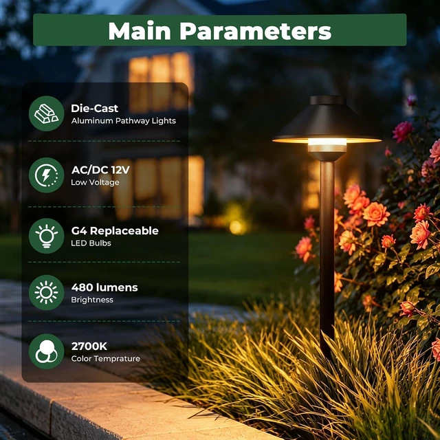 Alt view image 4 of 7 - Gardencoin Low Voltage Landscape Pathway Lighting 6-Pack, Outdoor Wired Aluminum Path Lights with G4 4W 2700K Bulb Replaceable,12V Waterproof Walkway Lights with Connectors, Oil Rubbed Bronze