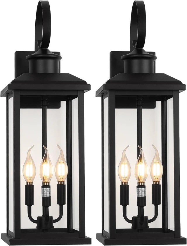 Main image of 24" Extra Large Outdoor Wall Light Black 3-Light Modern Lamp 2Pack