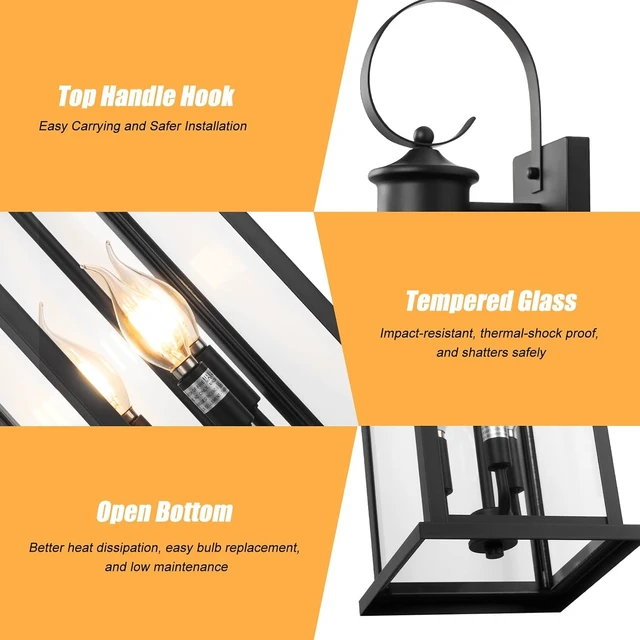 Alt view image 2 of 7 - 24" Extra Large Outdoor Wall Light Black 3-Light Modern Lamp 2Pack