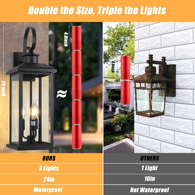 Alt view image 4 of 7 - 24" Extra Large Outdoor Wall Light Black 3-Light Modern Lamp 2Pack