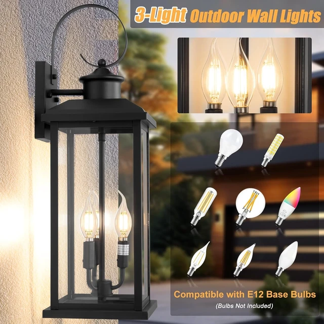Alt view image 5 of 7 - 24" Extra Large Outdoor Wall Light Black 3-Light Modern Lamp 2Pack