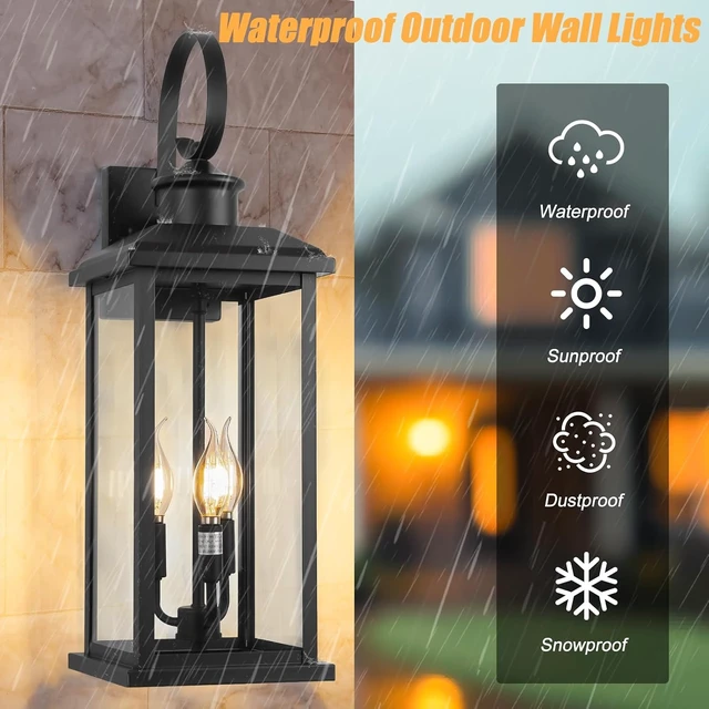 Alt view image 6 of 7 - 24" Extra Large Outdoor Wall Light Black 3-Light Modern Lamp 2Pack