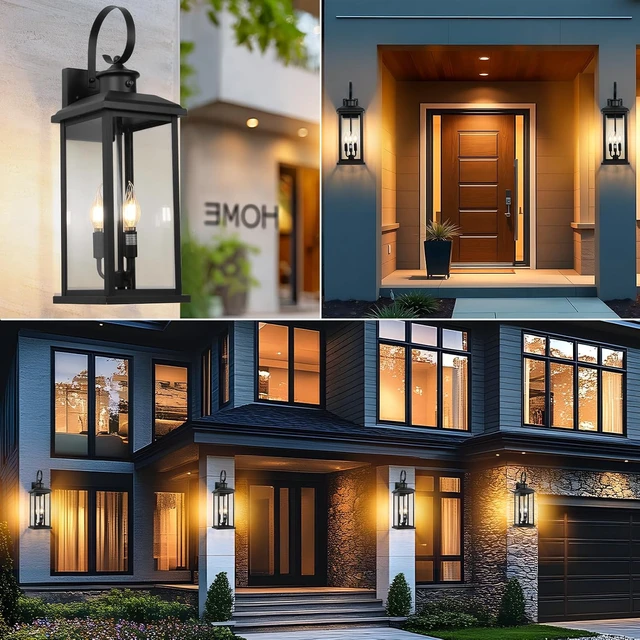 Alt view image 7 of 7 - 24" Extra Large Outdoor Wall Light Black 3-Light Modern Lamp 2Pack
