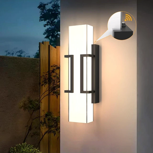 Main image of Hyunbae Modern Dusk to Dawn Outdoor Wall Lights, 16" Black LED Porch Light