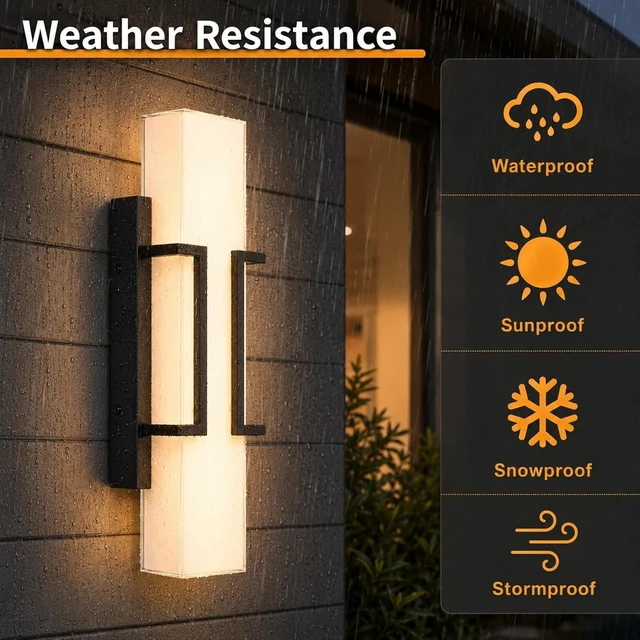 Alt view image 3 of 7 - Hyunbae Modern Dusk to Dawn Outdoor Wall Lights, 16" Black LED Porch Light
