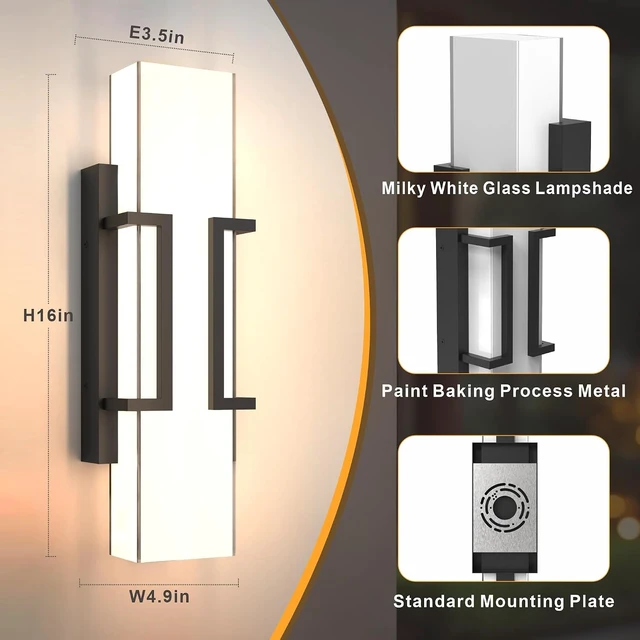 Alt view image 4 of 7 - Hyunbae Modern Dusk to Dawn Outdoor Wall Lights, 16" Black LED Porch Light