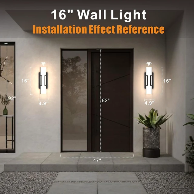 Alt view image 7 of 7 - Hyunbae Modern Dusk to Dawn Outdoor Wall Lights, 16" Black LED Porch Light