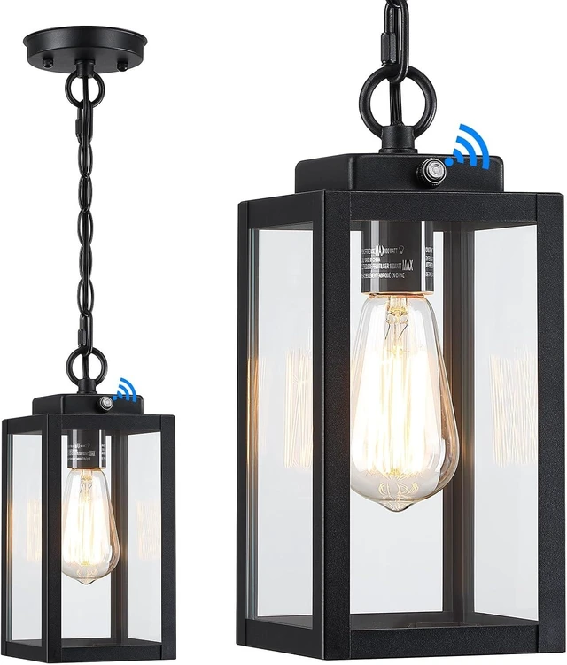 Main image of 11'' Dusk to Dawn Outdoor Pendant Light, Outside Chandelier Lantern, Black