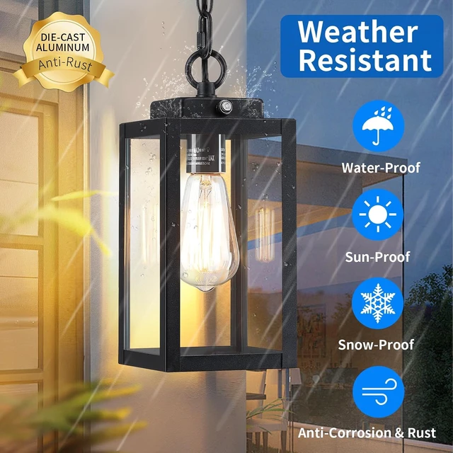 Alt view image 4 of 7 - 11'' Dusk to Dawn Outdoor Pendant Light, Outside Chandelier Lantern, Black