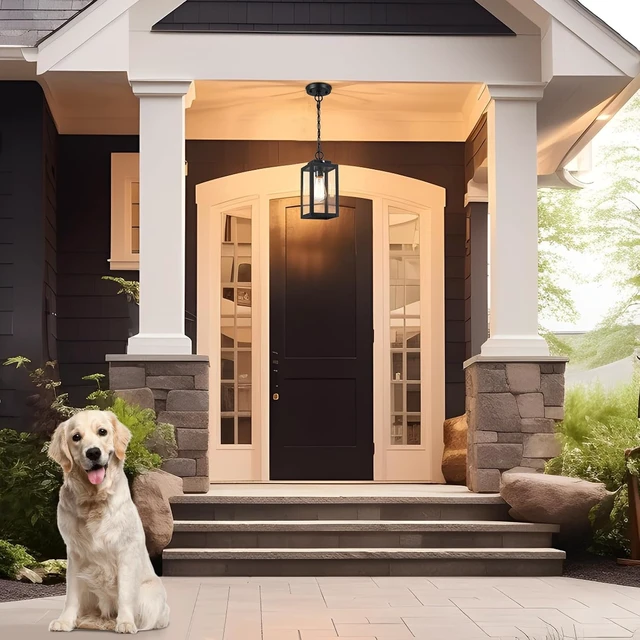 Alt view image 5 of 7 - 11'' Dusk to Dawn Outdoor Pendant Light, Outside Chandelier Lantern, Black