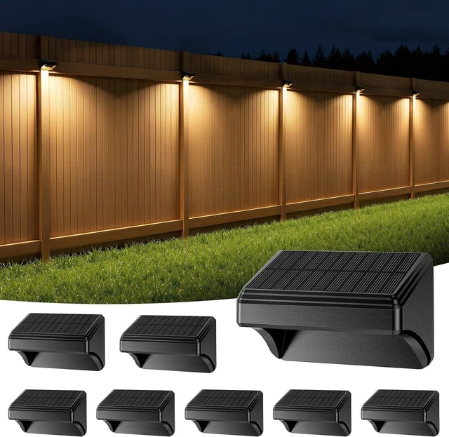 Main image of Bridika Solar Fence Lights, Outdoor Waterproof Warm White & Color Glowt, LED, for Backyard, Patio, Deck Railing, Stair Handrail, Pool and Wall (8 Packs)