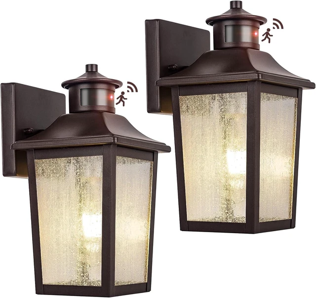 Main image of Oil Rubbed Bronze Motion Sensor Outdoor Lights 2 Packs - Waterproof Dusk to Dawn Outdoor Lighting, Brown Exterior Garage Light Fixture, Porch Light Outside Wall Mount for House, Front Door, Anti-Rust