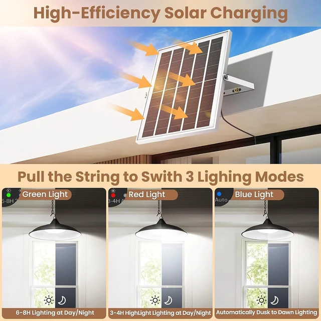 Alt view image 5 of 7 - Solar Shed Light Indoor Outdoor with Pull String Dual Lamp 2000LM 6500K
