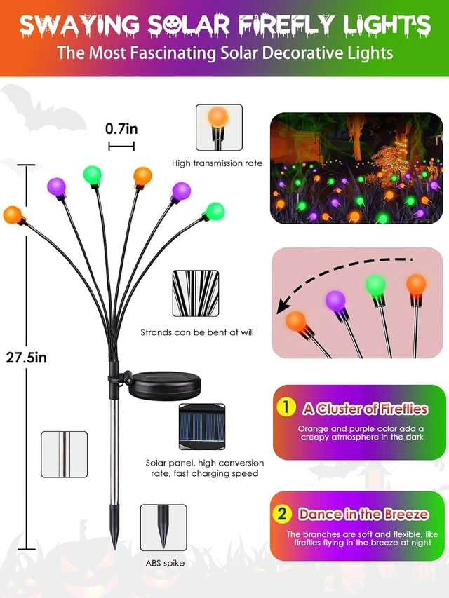 Alt view image 3 of 7 - Halloween Solar Lights Outdoor, 6 Pack Firefly Lights Halloween Decorations
